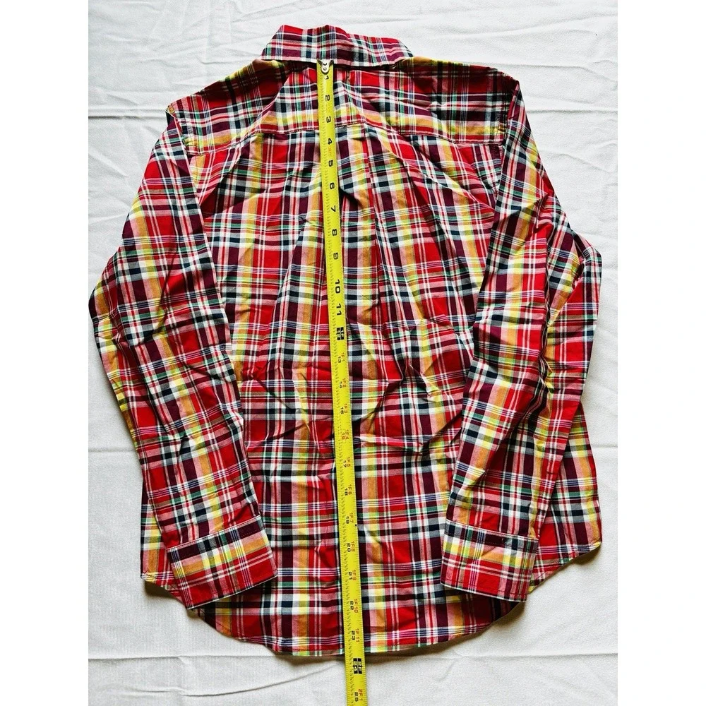 Boy's Ralph Lauren Medium 10/12 Red Yellow Navy Black Plaid Long Sleeve‎ Shirt